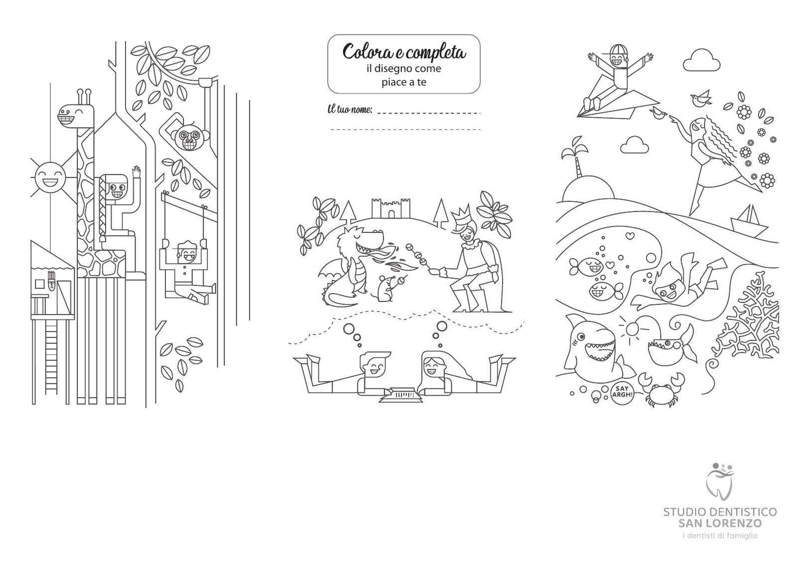 Disegno da colorare per bambini dello Studio Dentistico San Lorenzo